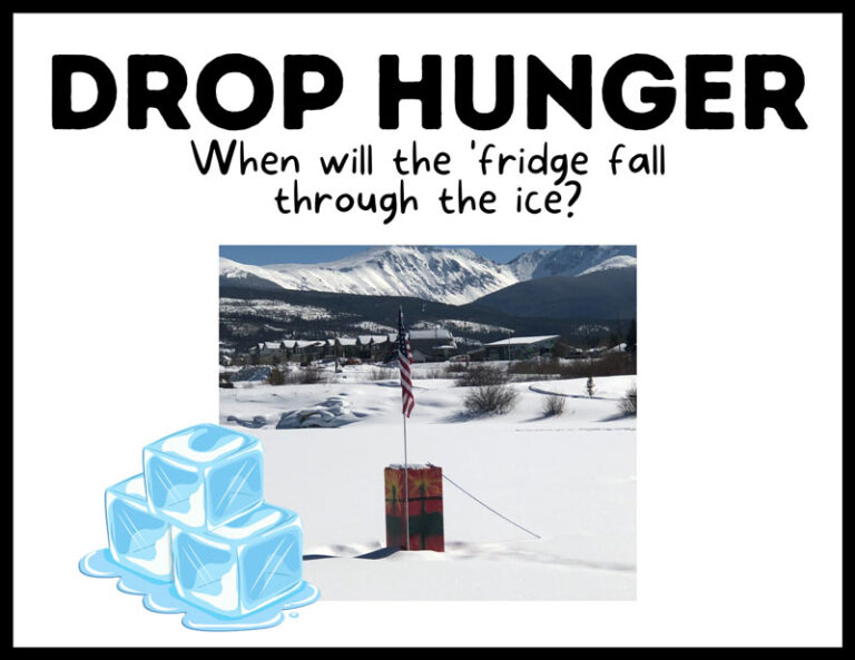 Learn more about the Drop Hunger fundraiser. When will the fridge fall through the ice?